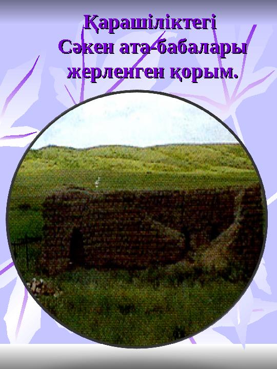 Қарашіліктегі Қарашіліктегі Сәкен ата-бабалары Сәкен ата-бабалары жерленген қорым.жерленген қорым.