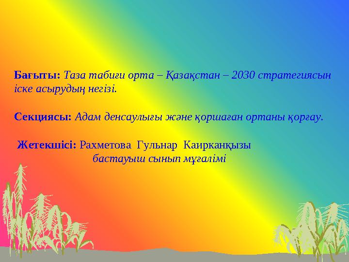 Бағыты: Таза табиғи орта – Қазақстан – 2030 стратегиясын іске асырудың негізі. Секциясы: Адам денсаулығы және қоршаған ортаны қ