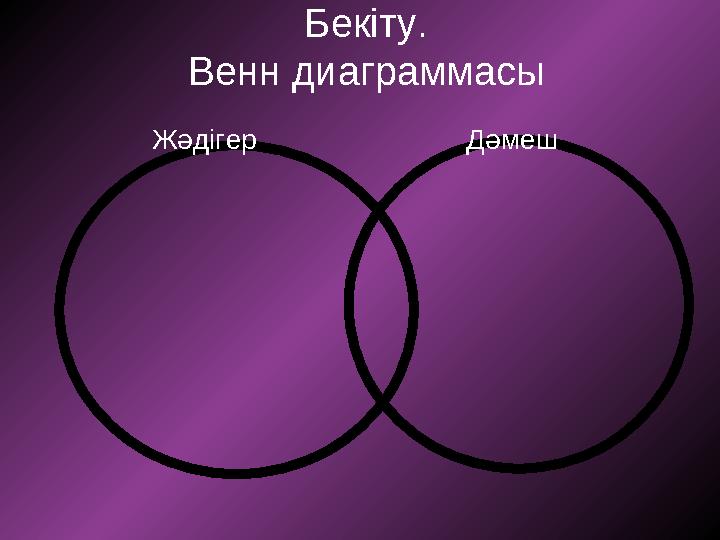 Бекіту. Венн диаграммасы Жәдігер Дәмеш