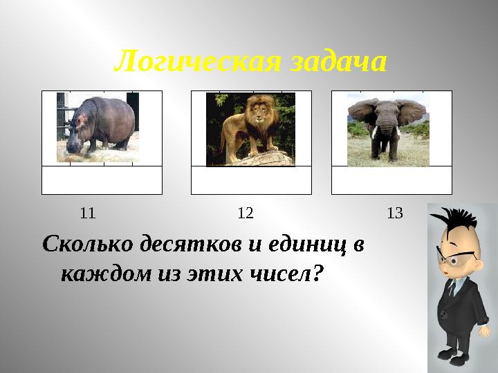 Логическая задача Сколько десятков и единиц в каждом из этих чисел? 11 12 13