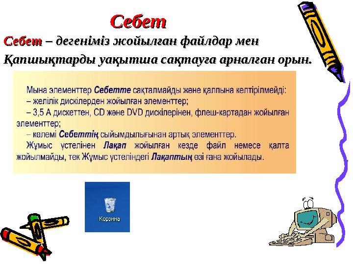Себет Себет Себет Себет – дегеніміз жойылған файлдар мен – дегеніміз жойылғ