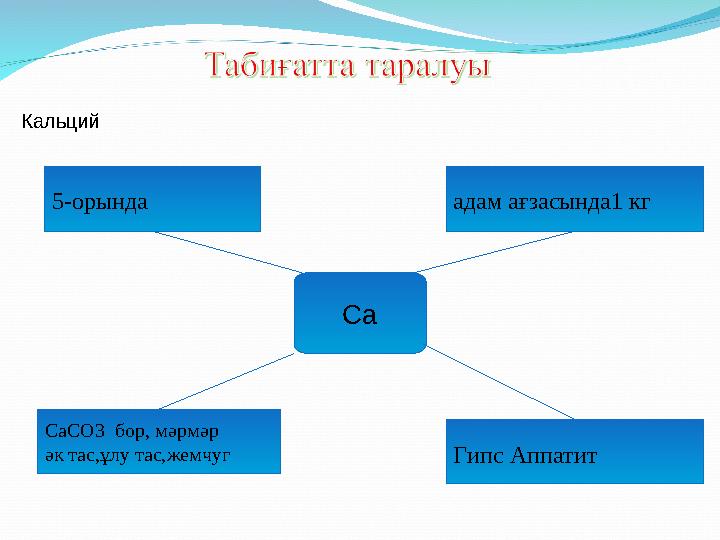 Кальций 5-орында адам ағзасында1 кг Са СаСО3 бор, мәрмәр әк тас,ұлу тас,жемчуг Гипс Аппатит