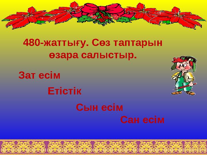 480-жаттығу. Сөз таптарын өзара салыстыр. Етістік Зат есім Сын есім Сан есім