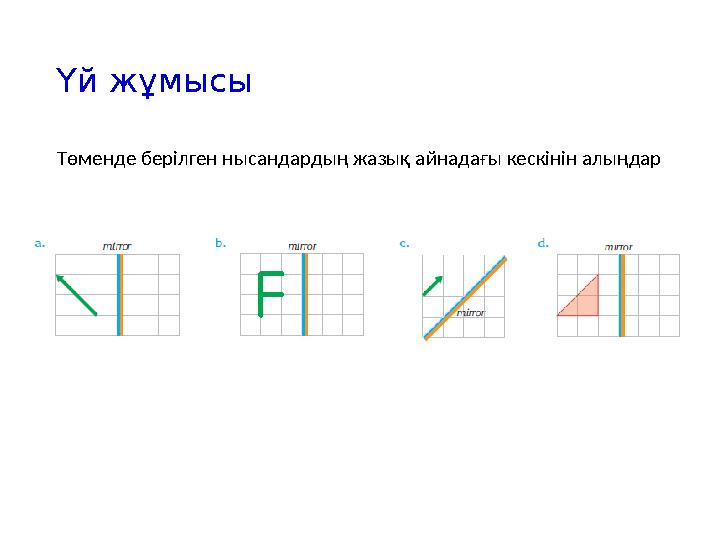 Үй жұмысы Төменде берілген нысандардың жазық айнадағы кескінін алыңдар