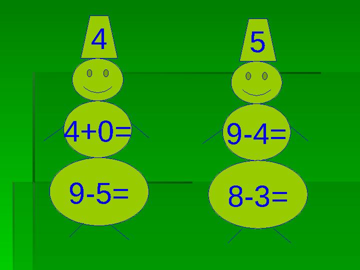 4+0= 9-5= 4 9-4= 8-3= 5
