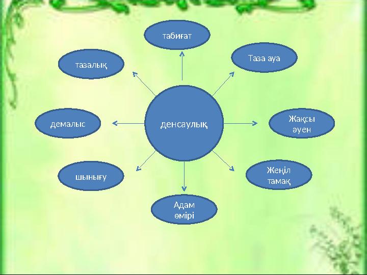 денсаулық табиғат Таза ауа Жақсы әуентазалық демалыс шынығу Адам өмірі Жеңіл тамақ