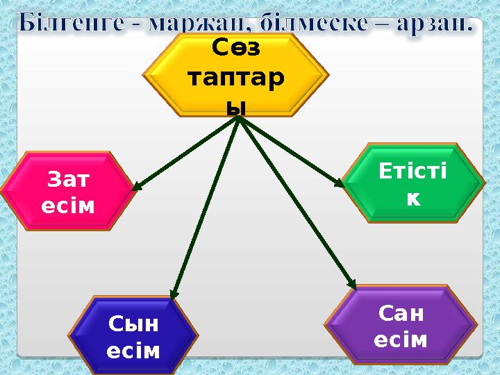 Зат есім Сын есім Етісті кСөз таптар ы Сан есім