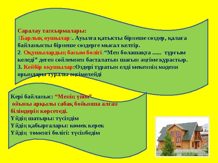 Саралау тапсырмалары: 1Барлық оушылар:. Ауылға қатысты бірнеше сөздер, қалаға байланысты бірнеше сөздерге мысал келтір. 2. Оқу