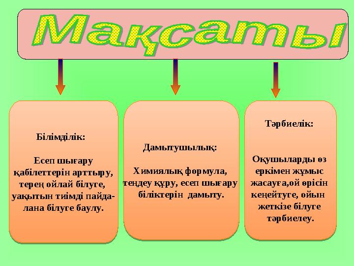 Білімділік: Есеп шығару қабілеттерін арттыру, терең ойлай білуге, уақытын тиімді пайда- лана білуге баулу. Білімділік: Е