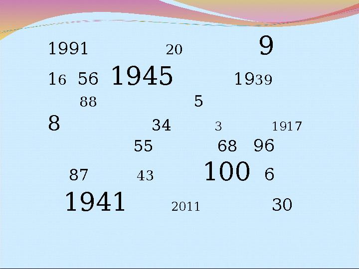 1991 20 9 16 56 1945 1939 88 5 8