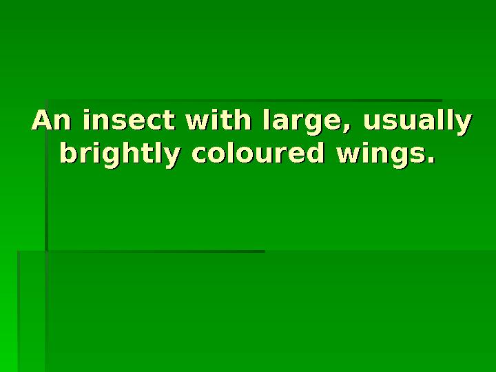 An insect with large, usually An insect with large, usually brightly coloured wings.brightly coloured wings.