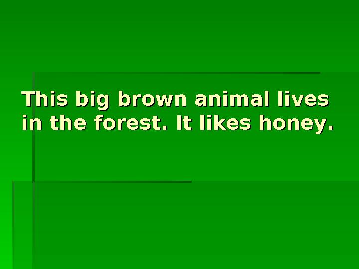 This big brown animal lives This big brown animal lives in the forest. It likes honey.in the forest. It likes honey.