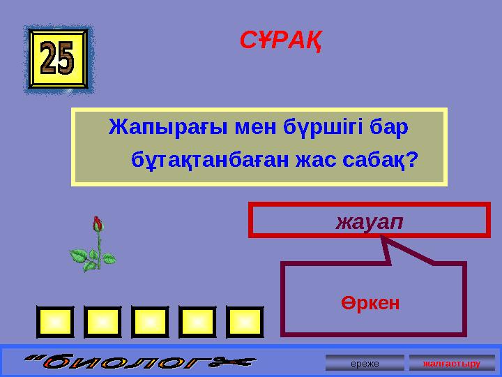 СҰРАҚ Жапырағы мен бүршігі бар бұтақтанбаған жас сабақ? жауап Өркен ереже жалғастыру