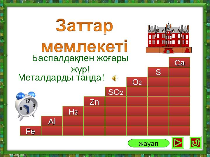 FeFe FeFeAlAl AlAlZnZn ZnZnHH22 HH22SO2 SO2 CaCa CaCa Баспалдақпен жоғары жүр! Металдарды таңд