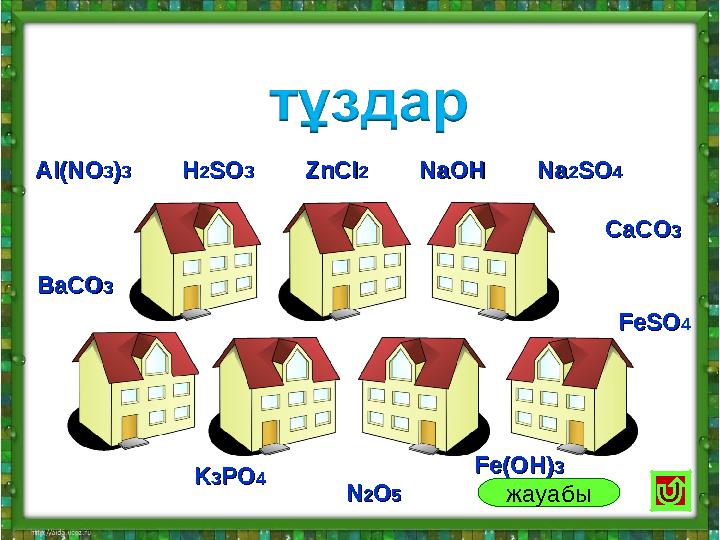 Al(NOAl(NO33))33 ZnClZnCl22 NaNa22SOSO44NaOHNaOH CaCOCaCO33 FeSOFeSO44 BaCOBaCO33 HH22SOSO33 KK33POPO44 NN22OO55 Fe(OH)Fe(OH)33