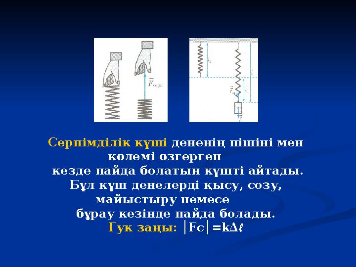 Серпімділік күші дененің пішіні мен көлемі өзгерген кезде пайда болатын күшті айтады. Бұл күш денелерді қысу, созу, майыс