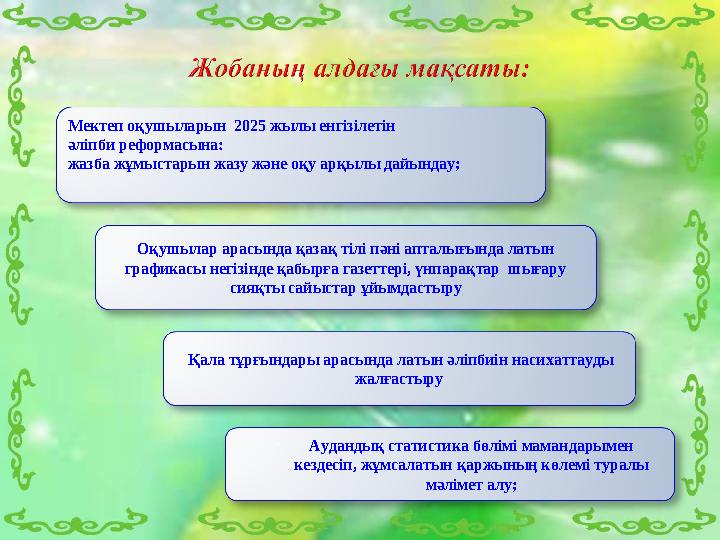 Мектеп оқушыларын 2025 жылы енгізілетін әліпби реформасына: жазба жұмыстарын жазу және оқу арқылы дайындау; Оқушылар арасында