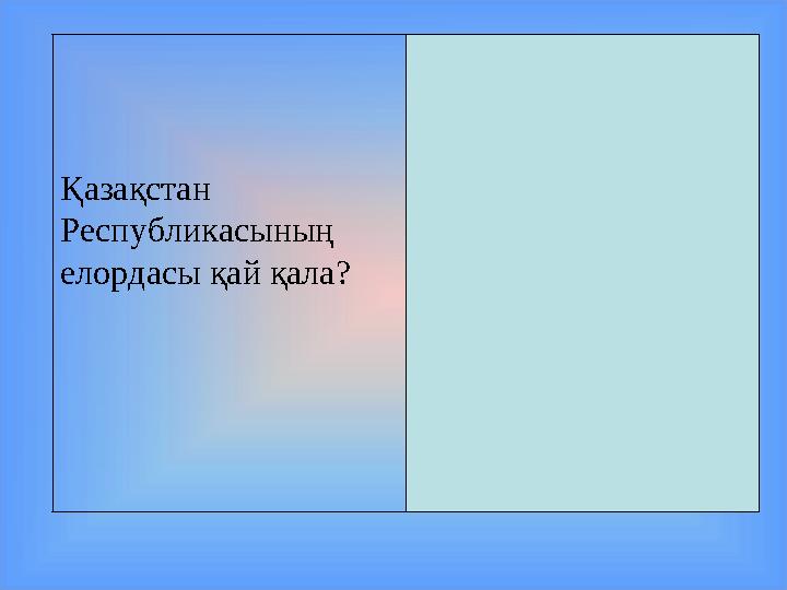 Қазақстан Республикасының елордасы қай қала? Елордамыз - Астана қаласы.