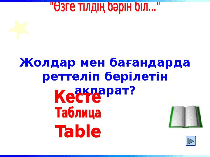 Жолдар мен бағандарда реттеліп берілетін ақпарат?