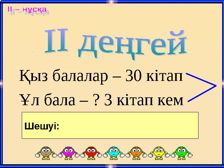 Қыз балалар – 30 кітап Ұл бала – ? 3 кітап кем Шешуі: