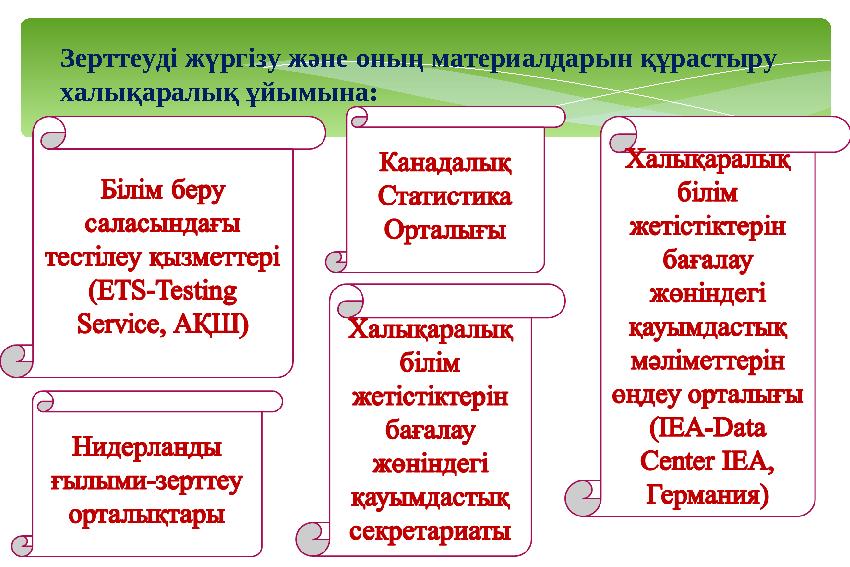 Зерттеуді жүргізу және оның материалдарын құрастыру халықаралық ұйымына: