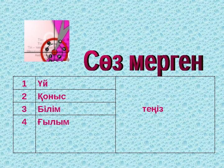 1Үй теңіз 2Қоныс 3Білім 4Ғылым