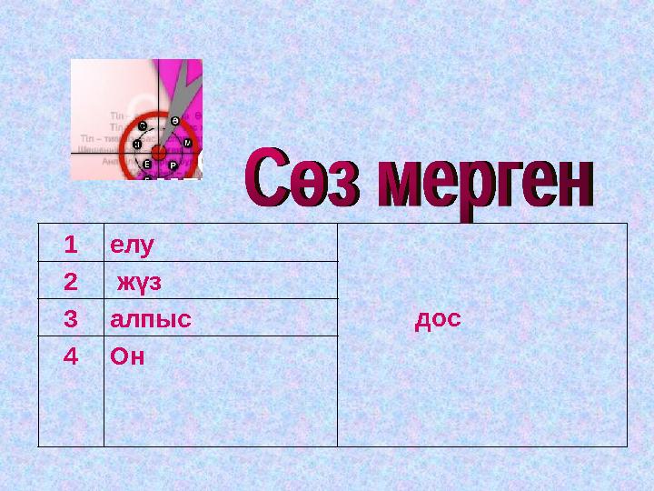 1елу дос 2 жүз 3алпыс 4Он