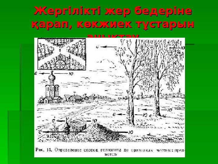Жергілікті жер бедеріне Жергілікті жер бедеріне қарап, көкжиек тұстарын қарап, көкжиек тұстарын анықтауанықтау