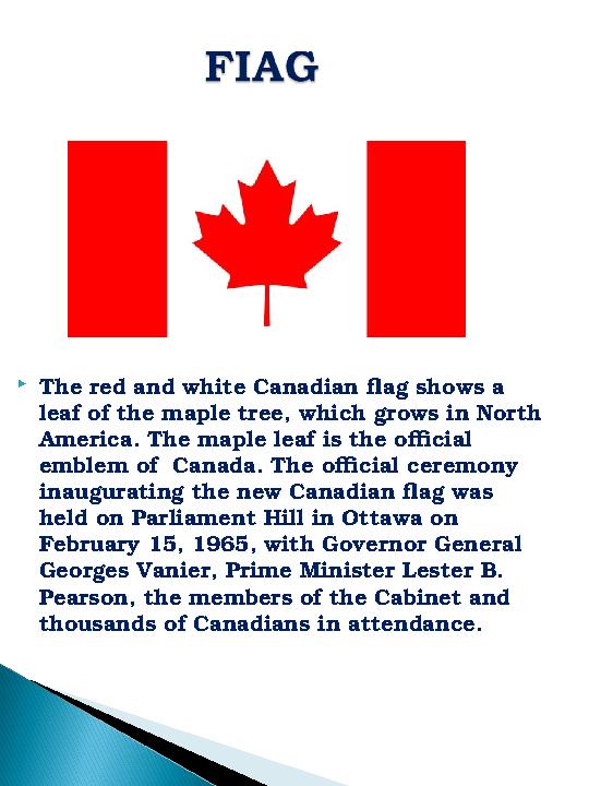  The red and white Canadian flag shows a leaf of the maple tree, which grows in North America. The maple leaf is the official