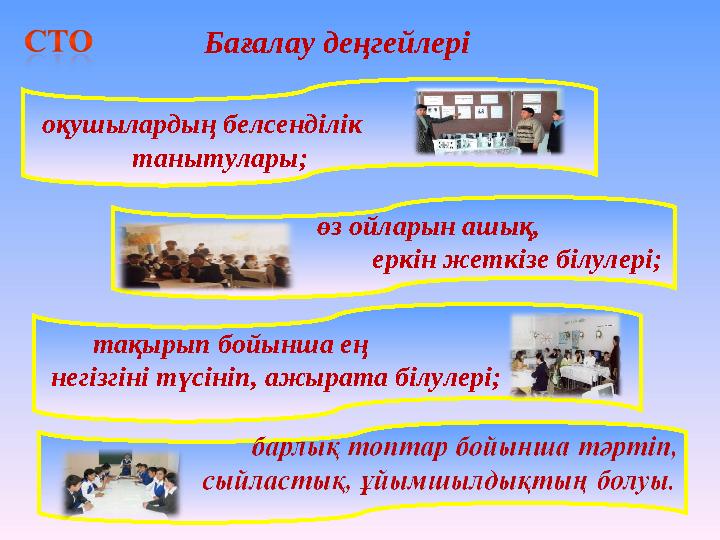 Бағалау деңгейлері оқушылардың белсенділік танытулары;