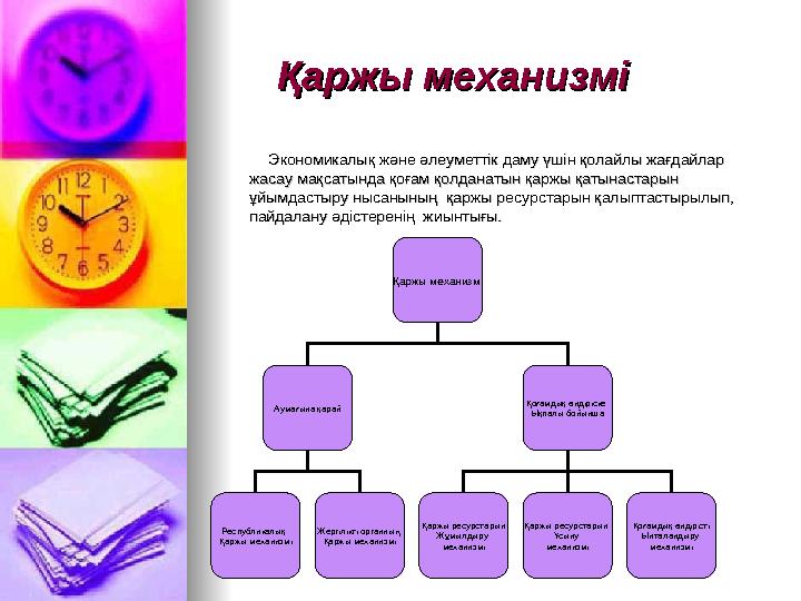 Қаржы механизміҚаржы механизмі Экономикалық және әлеуметтік даму үшін қолайлы жағдайлар Экономикалық