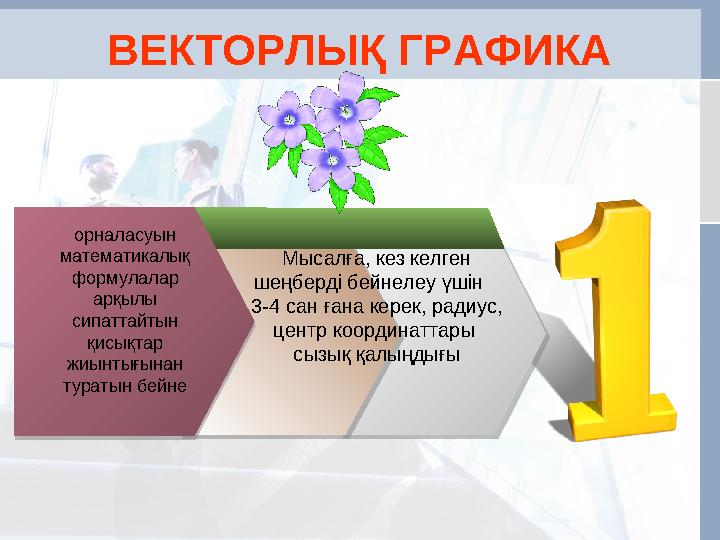 ВЕКТОРЛЫҚ ГРАФИКА орналасуын математикалық формулалар арқылы сипаттайтын қисықтар жиынтығынан туратын бейне Мысалға, к