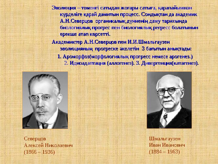 Эволюция – төменгі сатыдан жоғары сатыға, қарапайымнан Эволюция – төменгі сатыдан жоғары сатыға, қарапайымнан күрделіге қарай д