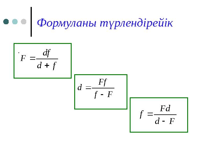 Формуланы түрлендірейік .f d df F   F f Ff d   F d Fd f  