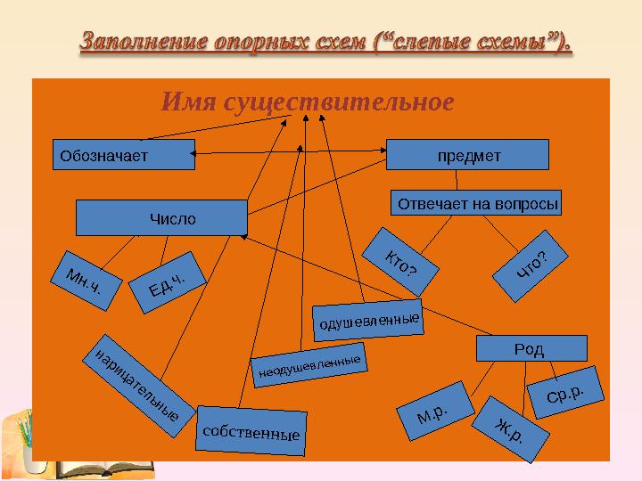 Имя существительное Обозначает М .р. Ж . р . Ср.р. М н . ч . Число н а р и ц а т е л