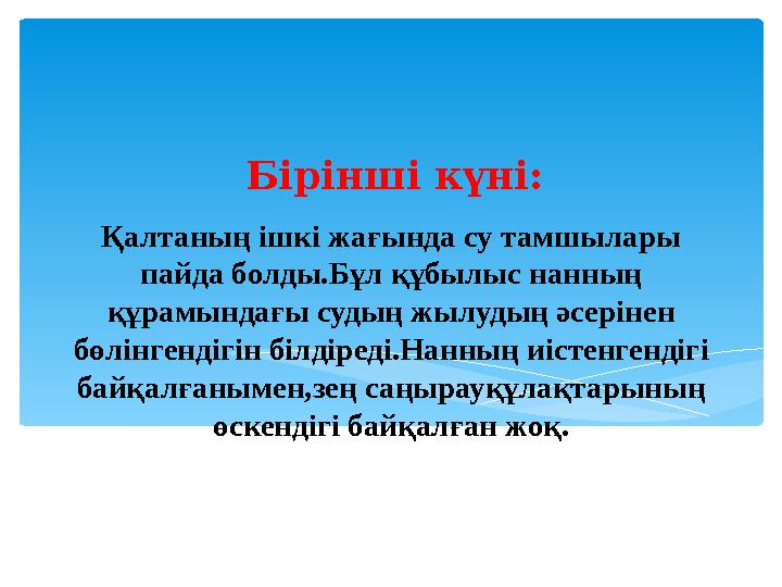 Қалтаның ішкі жағында су тамшылары пайда болды.Бұл құбылыс нанның құрамындағы судың жылудың әсерінен бөлінгендігін білдіред