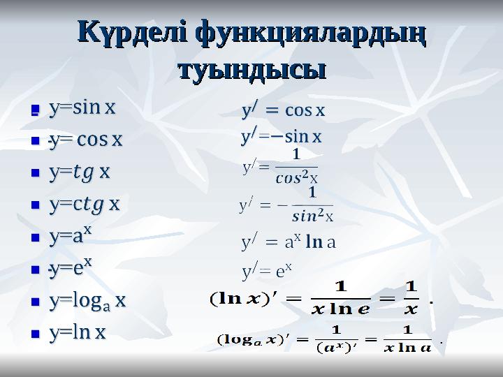 Күрделі функциялардың Күрделі функциялардың туындысытуындысы