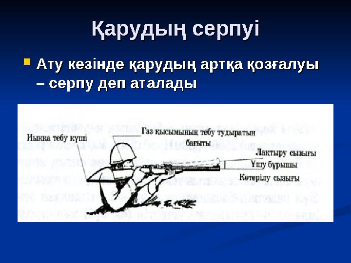 Қарудың серпуіҚарудың серпуі  Ату кезінде қарудың артқа қозғалуы Ату кезінде қарудың артқа қозғалуы – серпу деп аталады– серпу