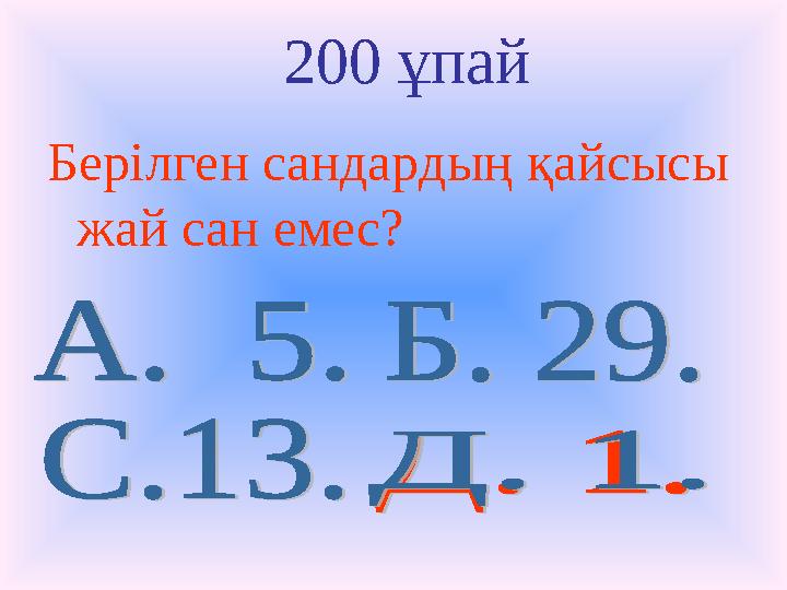 200 ұпай Берілген сандардың қайсысы жай сан емес?