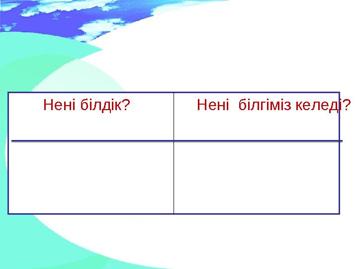Нені білдік? Нені білгіміз келеді?
