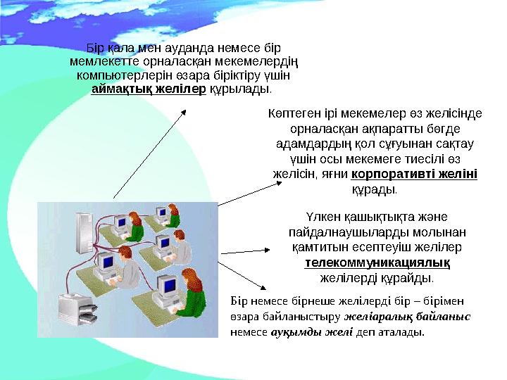 Бір қала мен ауданда немесе бір мемлекетте орналасқан мекемелердің компьютерлерін өзара біріктіру үшін аймақтық желілер құрыл