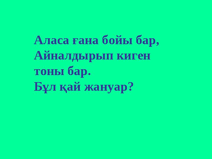 Аласа ғана бойы бар, Айналдырып киген тоны бар. Бұл қай жануар?