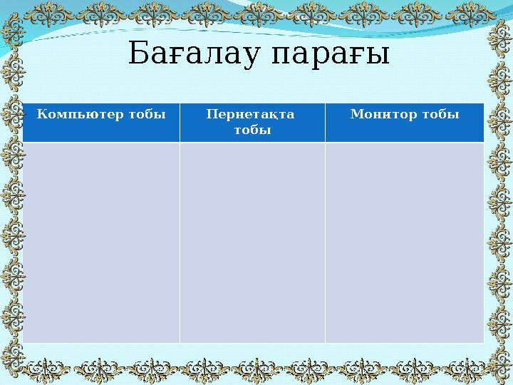 Компьютер тобы Пернетақта тобы Монитор тобы Бағалау парағы