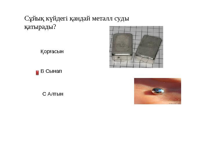 Сұйық күйдегі қандай металл суды қатырады? Қорғасын В Сынап С Алтын