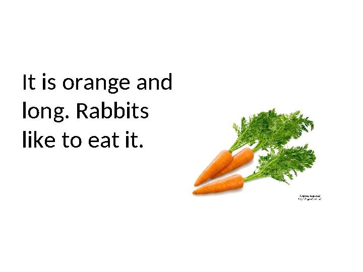 It is orange and long. Rabbits like to eat it.