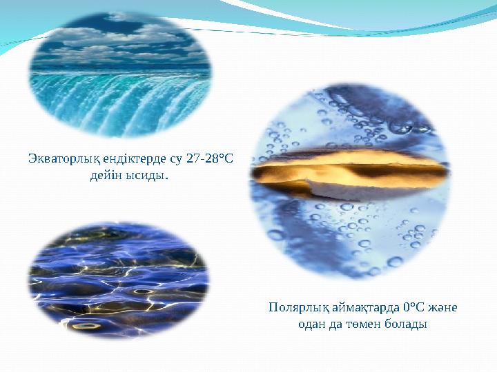 Экваторлық ендіктерде су 27-28°C дейін ысиды. Полярлық аймақтарда 0°C және одан да төмен болады