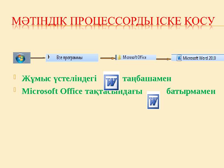  Жұмыс үстеліндегі таңбашамен  M іс rosoft Office тақтасындағы батырмамен