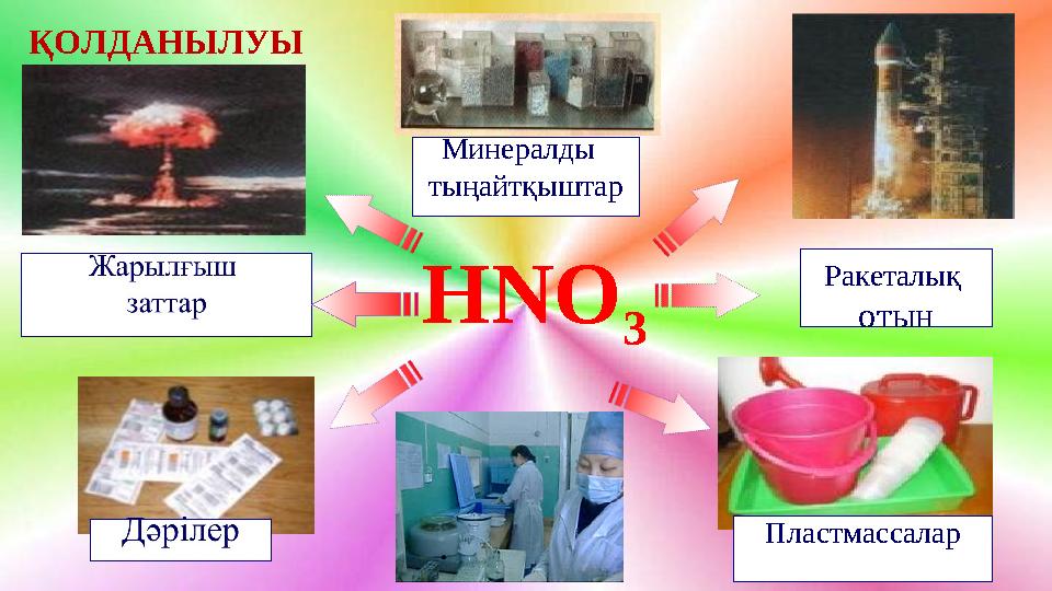 ҚОЛДАНЫЛУЫ HNO 3Минералды тыңайтқыштар Ракеталық отын Пластмассалар