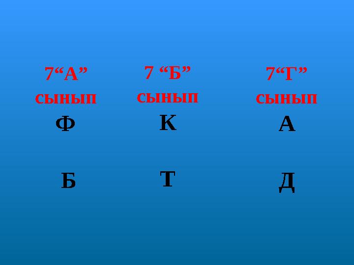 7“А” сынып Ф Б 7 “Б” сынып К Т 7“Г” сынып А Д