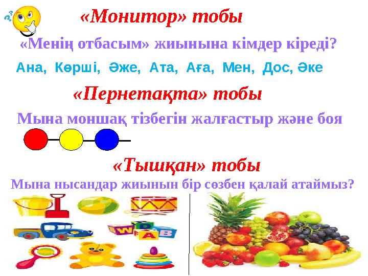 «Монитор» тобы «Менің отбасым» жиынына кімдер кіреді? Ана, Көрші, Әже, Ата, Аға, Мен, Дос, Әке «Пернетақта» то